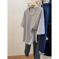 批发21支纯棉+后包领大码300斤 钉珠装饰短袖t恤女<b class='q'>新款</b>宽松美式<b class='q'>打底衫</b>