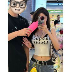 批发【官图 260克随心裁<b class='q'>莫代尔</b>1*1】 美式复古白色字母吊带背心<b class='q'>套装</b>