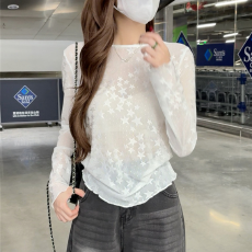 批发<b class='q'>日系</b>风格透视星星百搭蕾丝长袖蕾丝打底衫女早春内搭上衣网纱T恤