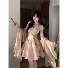 批发新中式套装清冷感印花拼接<b class='q'>旗袍</b>连衣裙女夏气质修身显瘦甜美公主裙