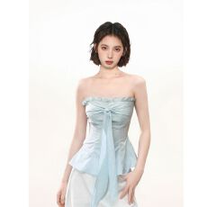 批发原版做法））蝴蝶结抹胸女夏外穿设计感褶皱收腰<b class='q'>修身</b>辣妹无袖上衣