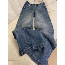 批发【非实拍】单面<b class='q'>烫钻</b>新款<b class='q'>牛仔裤</b>女满天星爆闪高腰宽松显瘦长裤