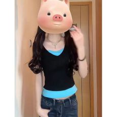 批发【官图 随心裁莫代尔260克1*1】<b class='q'>韩版</b>修身内搭假两件甜辣妹上衣