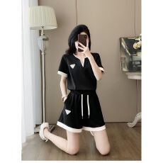 批发纯棉休闲风<b class='q'>运动</b>套装女2026夏季<b class='q'>新款</b>韩版短袖V领宽松时尚两件套潮