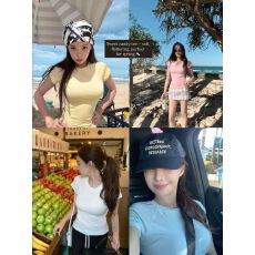 批发260克人棉春夏高弹圆领辣妹显瘦短袖<b class='q'>T</b><b class='q'>恤</b>女百搭收腰纯欲简约风上衣