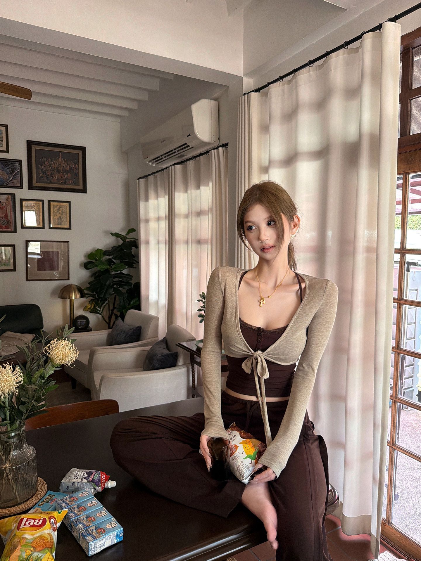 원본 주간 실크 순수한 욕망 십자가 스트랩 맨위 두 조각 여성 세트 여름 몸매 가꾸기 핫걸 행침 목 캐미솔 티셔츠