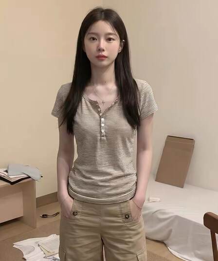 정가 광저우 원단 230 크 65 면 30 폴리에스터 섬유 5 암모니아 Lun 반팔 티셔츠 여성