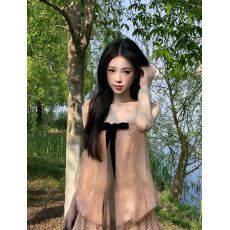 批发甜美纯欲风蝴蝶结波点吊带连衣裙女夏季显瘦设计感短裙花苞裙套装