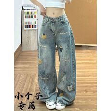 批发【非实拍】美式复古辣妹<b class='q'>牛仔裤</b><b class='q'>女</b>小众宽松显瘦<b class='q'>直筒</b>阔腿拖地裤