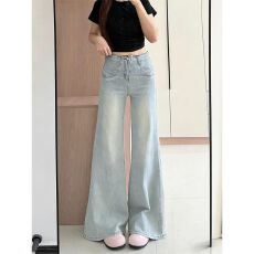 批发美式复古辣妹<b class='q'>牛仔裤</b><b class='q'>女</b>小众宽松显瘦<b class='q'>直筒</b>阔腿拖地裤