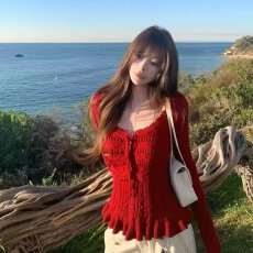 批发2026年春<b class='q'>秋</b>季甜美风修身针织开衫女长袖蝴蝶结毛衣