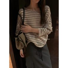 批发MZISTUDIO慵懒宽松百搭镂空针织衫女秋复古气质显瘦圆领外搭上衣