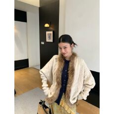 批发韩系秋冬毛绒拼接针织外套女小众设计感气质<b class='q'>宽松</b>百搭抽褶毛衣开衫