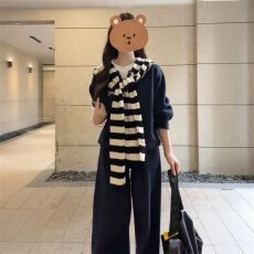 批发加绒/薄款】三件套黑色带披肩长袖宽松卫衣<b class='q'>女</b>秋冬新款ins休闲<b class='q'>长裤</b>
