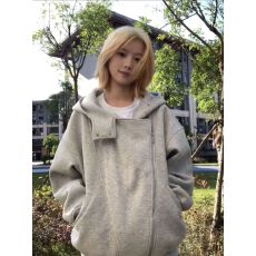 批发薄款/加绒】原版尺寸双拉链开<b class='q'>衫</b>连帽卫衣外套女秋冬新款宽松上衣
