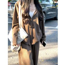 连帽拉链卫衣外套女2026新款春秋季小个子宽松松弛感韩系长袖上衣