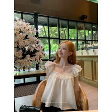 批发鱿鱼冻梨汤yuyu主推！！【私服限定】法式双层木耳边设计感上衣