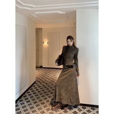 批发实拍不减价 新款欧洲站复古美式高领加厚百搭显瘦修身<b class='q'>连衣裙</b>长裙