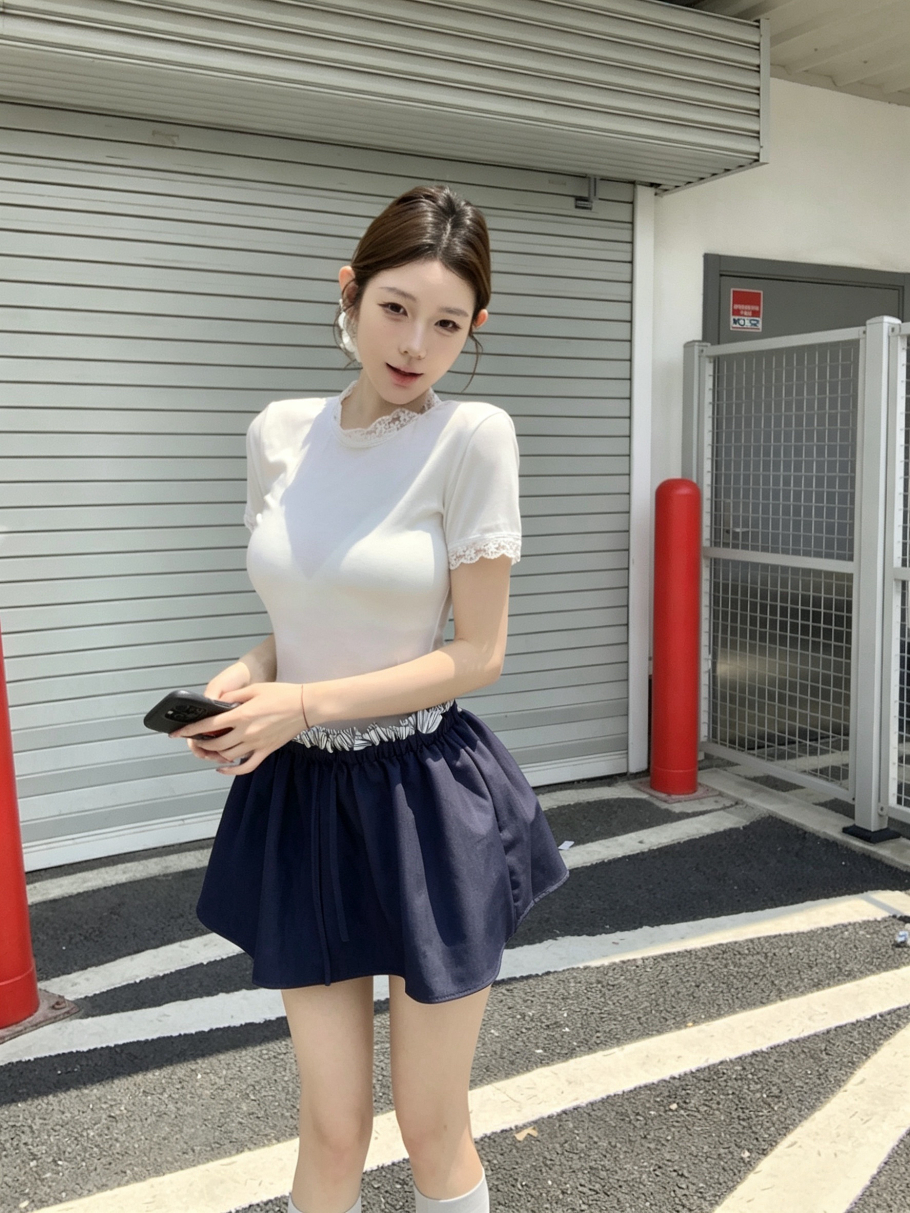 실사 아니요 가격 인하 화이트 레이스 측면 기본 셔츠 맨위 꽃밭 치마 페이크 레이어드 허리밴드 반신 치마바지