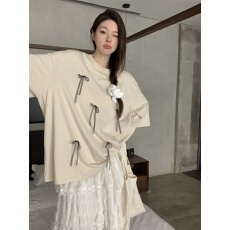 批发实拍实价  蕾丝蝴蝶结夏季新款宽松大版百搭短袖<b class='q'>T</b><b class='q'>恤</b>简约设计感