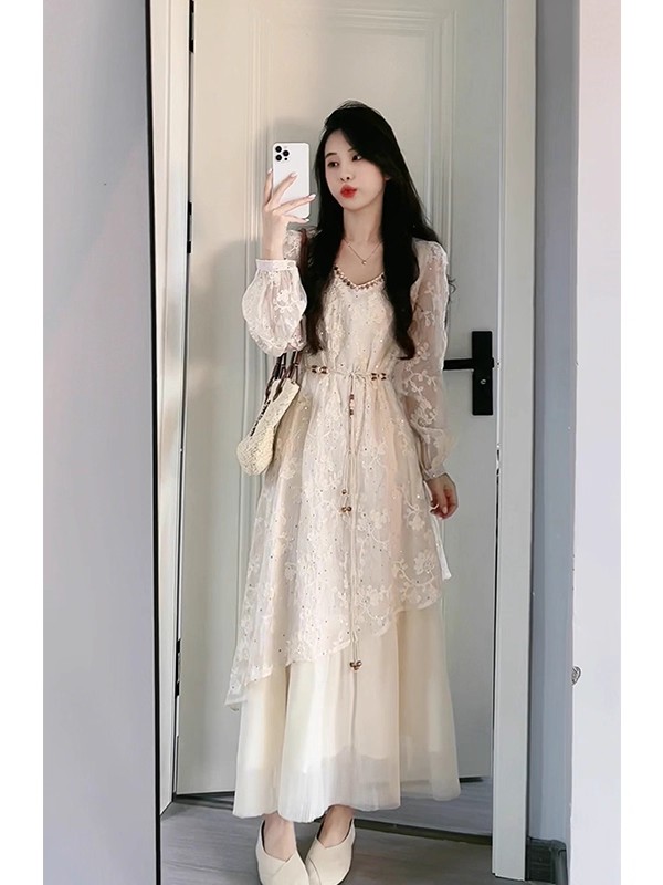 2026 이른 봄 착용 가져 가라. 올해 인기 ~ 중 고유 한 아름다운 단순한 관대 한 고급 센스 프랑스식 화이트 여성 드레스