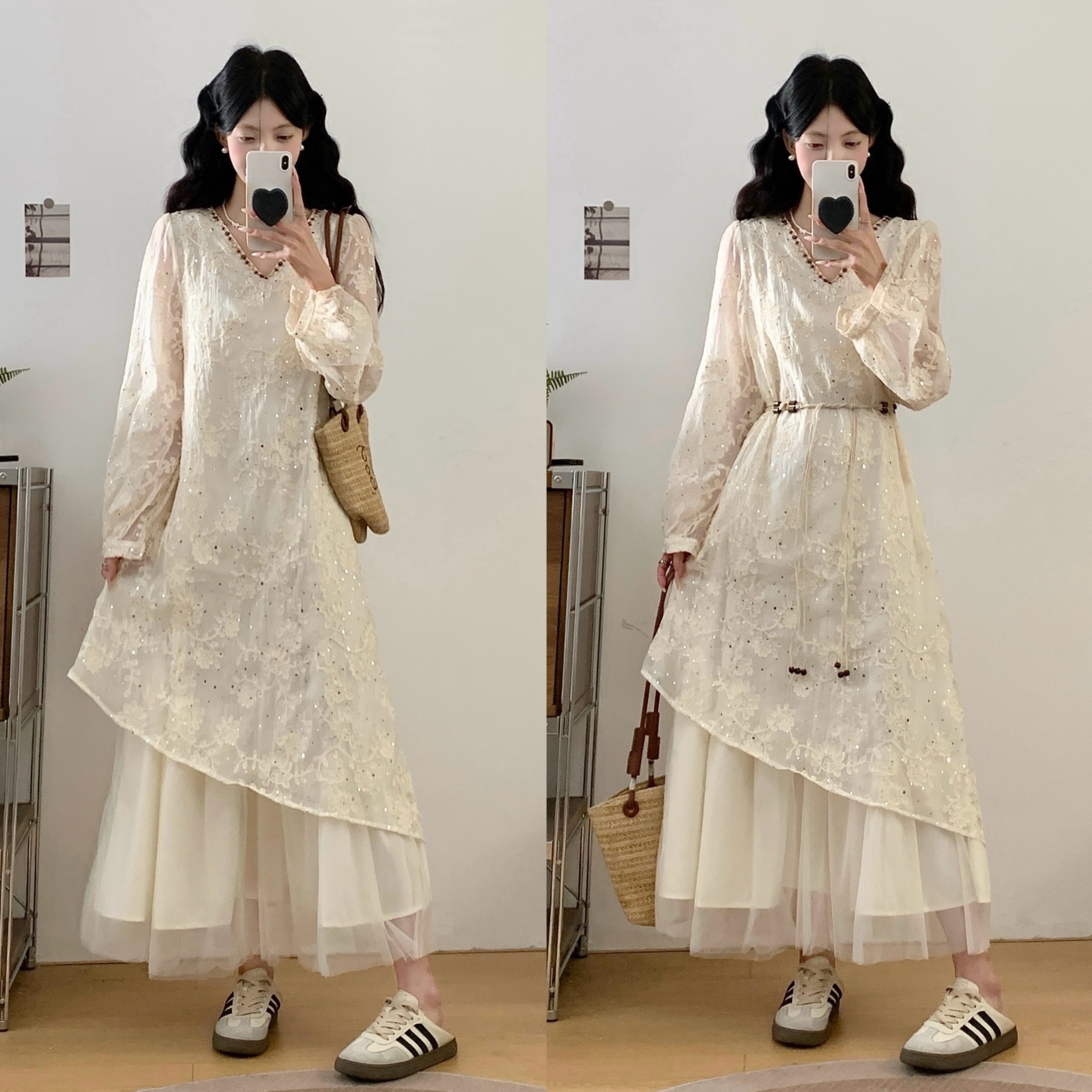 2026 봄 착용 가져 가라. 올해 인기 ~ 중 고유 한 아름다운 단순한 관대 한 고급 센스 프랑스식 화이트 여성 드레스