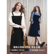 批发假两件针织连衣裙女2025秋季新款<b class='q'>复古</b>长袖裙子默染时分