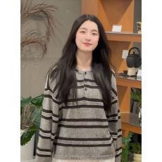批发韩系慵懒风撞色条纹连帽<b class='q'>针织衫</b>女秋季高级感气质宽松软糯<b class='q'>罩衫</b>上衣