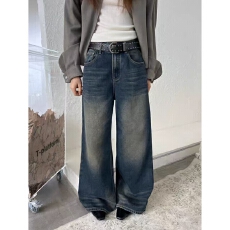 批发冬款植绒美式复古色阔腿<b class='q'>牛仔</b>裤