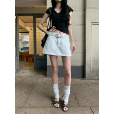 批发夏季新款韩国原单高腰A字牛仔裤裙2色