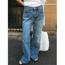 批发春夏新款韩国<b class='q'>原</b><b class='q'>单</b>破洞低腰微喇裤