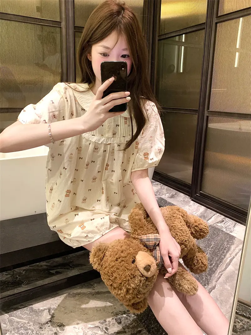 귀여운 벨벳 라운드 넥 홈웨어 세트 상세 이미지 2