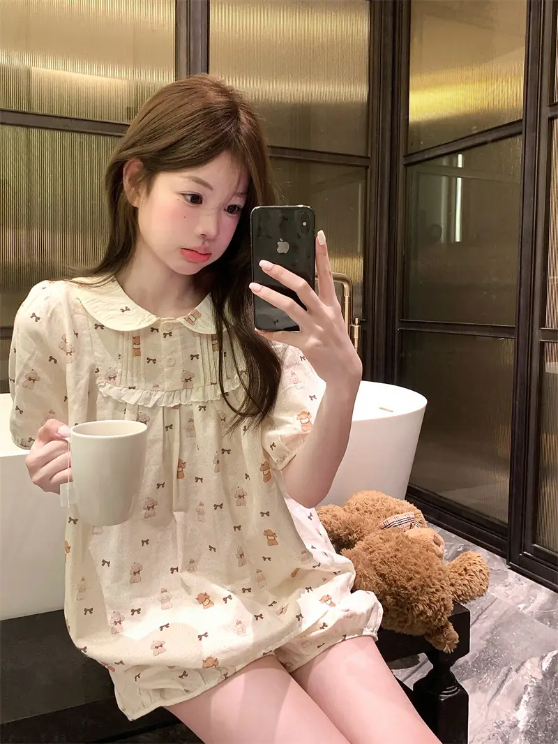귀여운 벨벳 라운드 넥 홈웨어 세트 상세 이미지 7