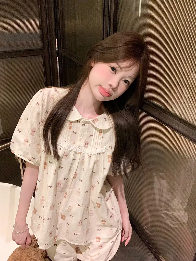 귀여운 벨벳 라운드 넥 홈웨어 세트 상세 이미지 8