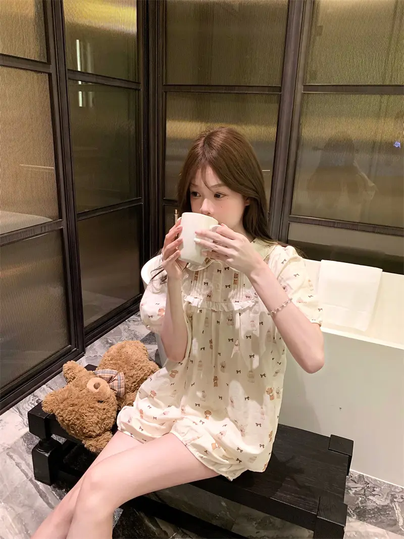 귀여운 벨벳 라운드 넥 홈웨어 세트 상세 이미지 9