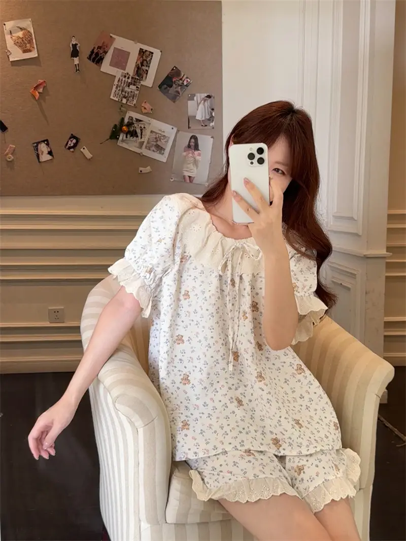 러블리 플라워 베어 라운드넥 홈웨어 세트 상세 이미지 6