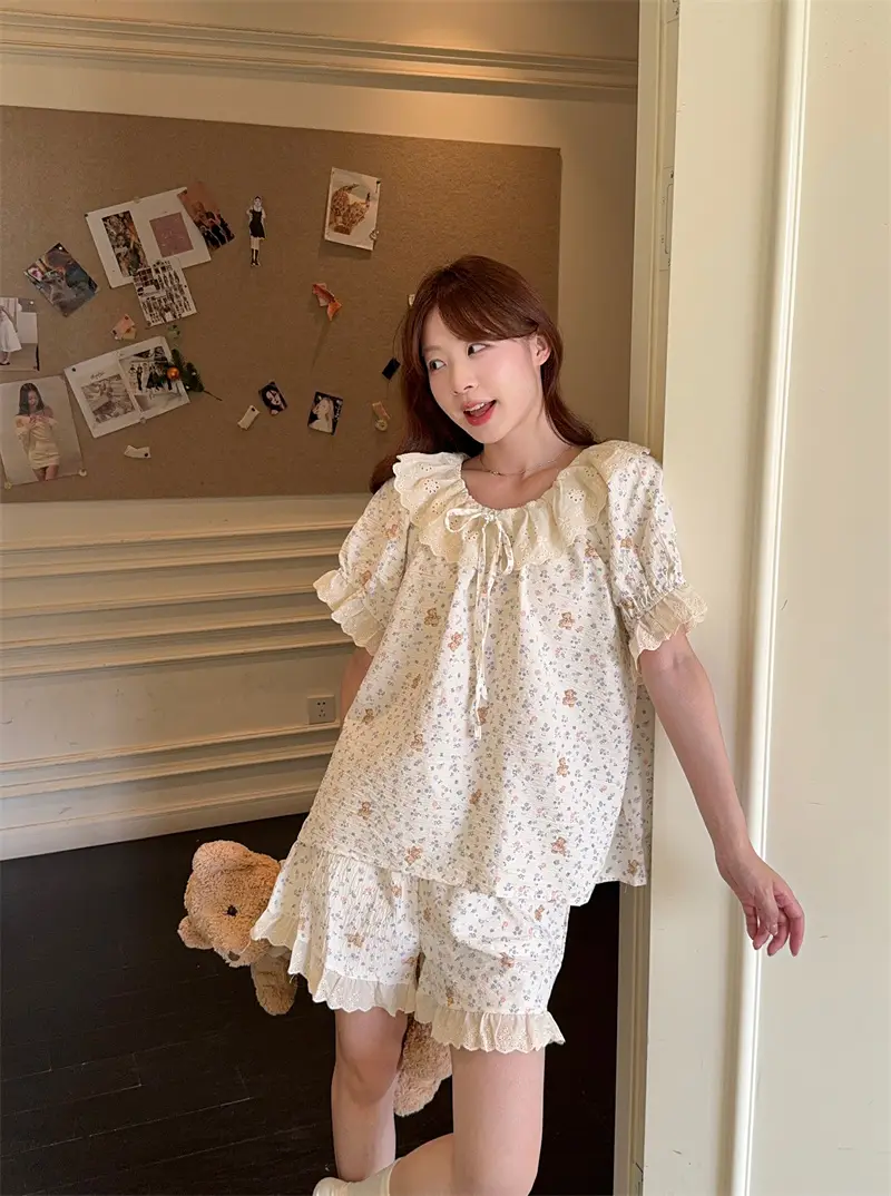 러블리 플라워 베어 라운드넥 홈웨어 세트 상세 이미지 7