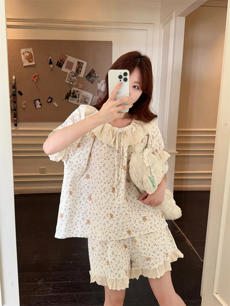 러블리 플라워 베어 라운드넥 홈웨어 세트 상세 이미지 9