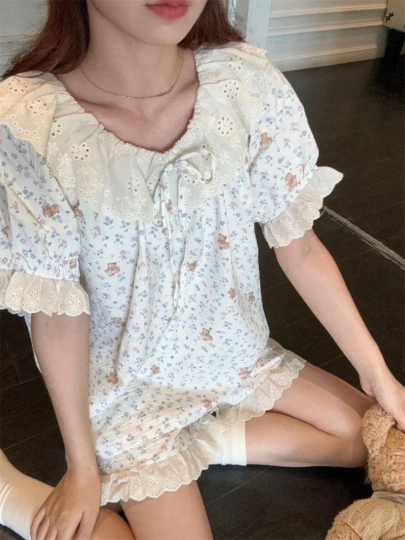 러블리 플라워 베어 라운드넥 홈웨어 세트 상세 이미지 10
