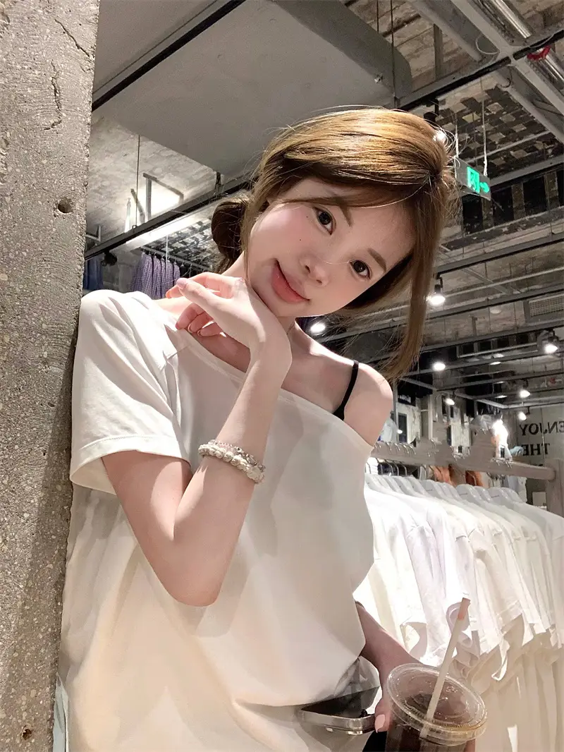 루즈핏 원숄더 오프숄더 반소매 티셔츠 상세 이미지 5