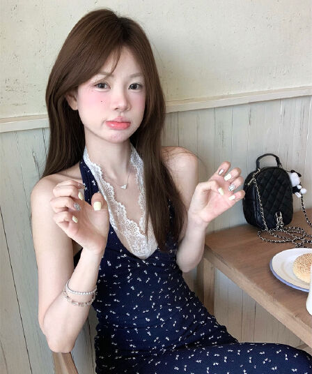 실사 휴가 바람 꽃무늬 행침 목 레이스 패치워크 드레스