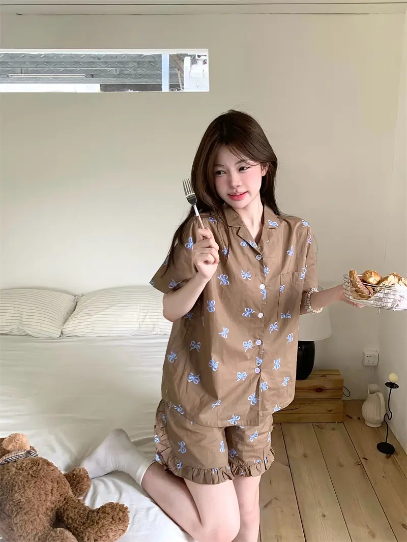 레트로 러블리 리본 프릴 홈웨어 세트 상세 이미지 2
