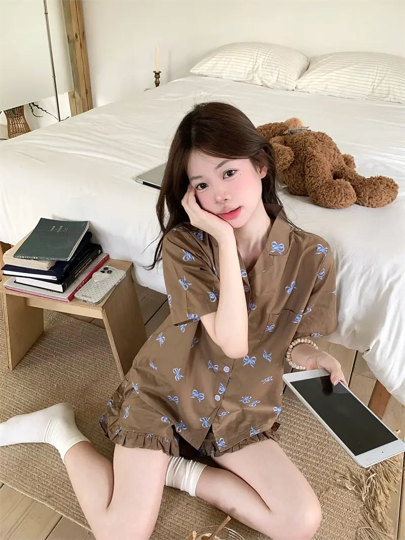 레트로 러블리 리본 프릴 홈웨어 세트 상세 이미지 4
