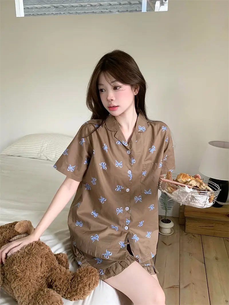 레트로 러블리 리본 프릴 홈웨어 세트 상세 이미지 6