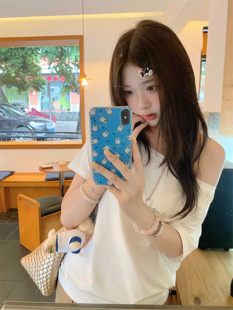 원숄더 오프숄더 반소매 티셔츠 상세 이미지 2