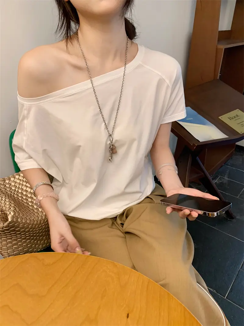 원숄더 오프숄더 반소매 티셔츠 상세 이미지 3