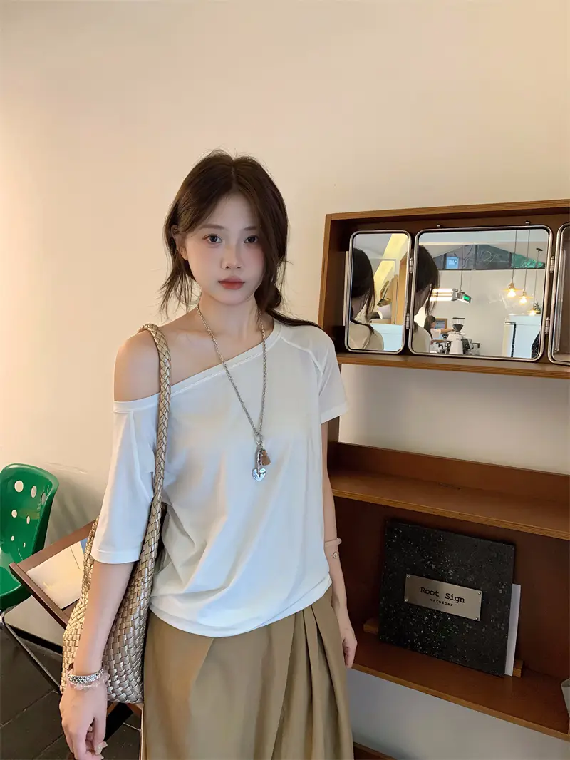 원숄더 오프숄더 반소매 티셔츠 상세 이미지 8