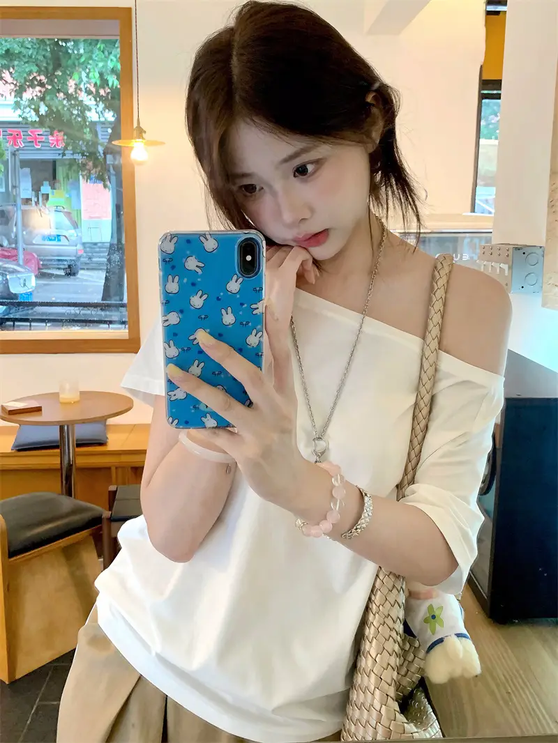 원숄더 오프숄더 반소매 티셔츠 상세 이미지 9