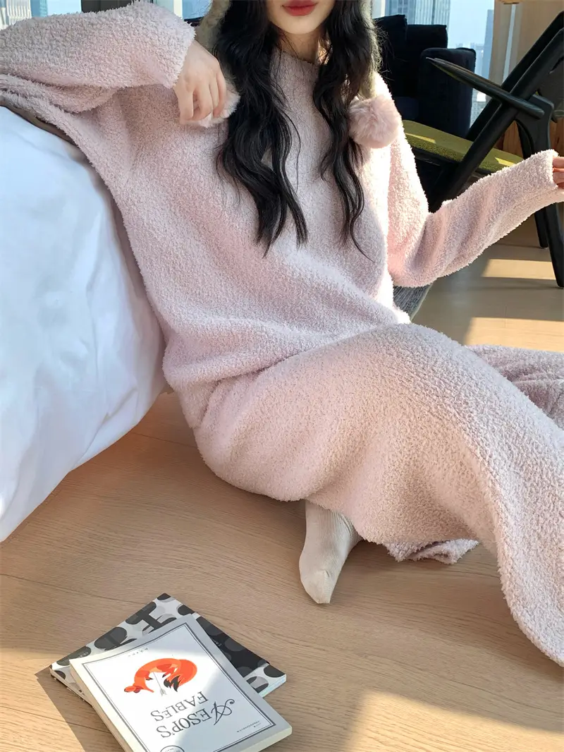 순수한 둥근 목 반모직 홈웨어 세트 상세 이미지 1