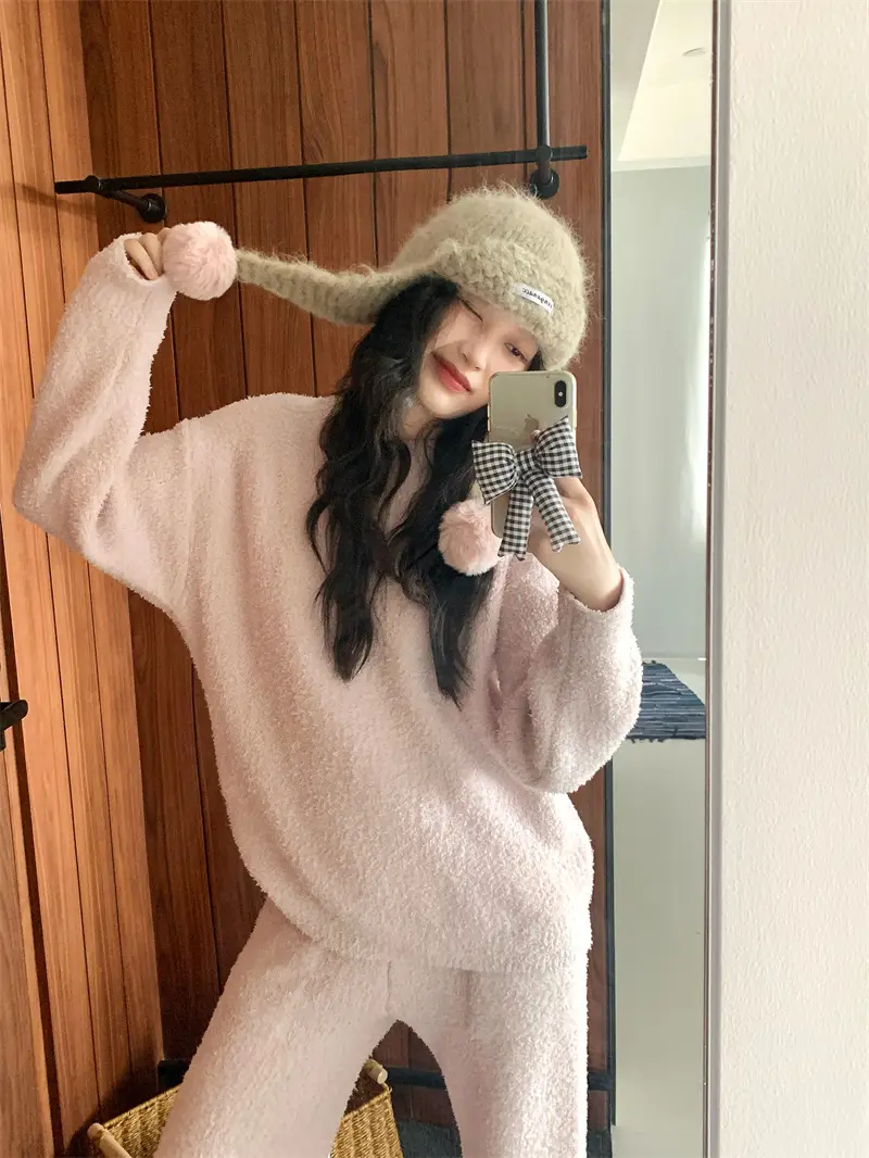 순수한 둥근 목 반모직 홈웨어 세트 상세 이미지 8